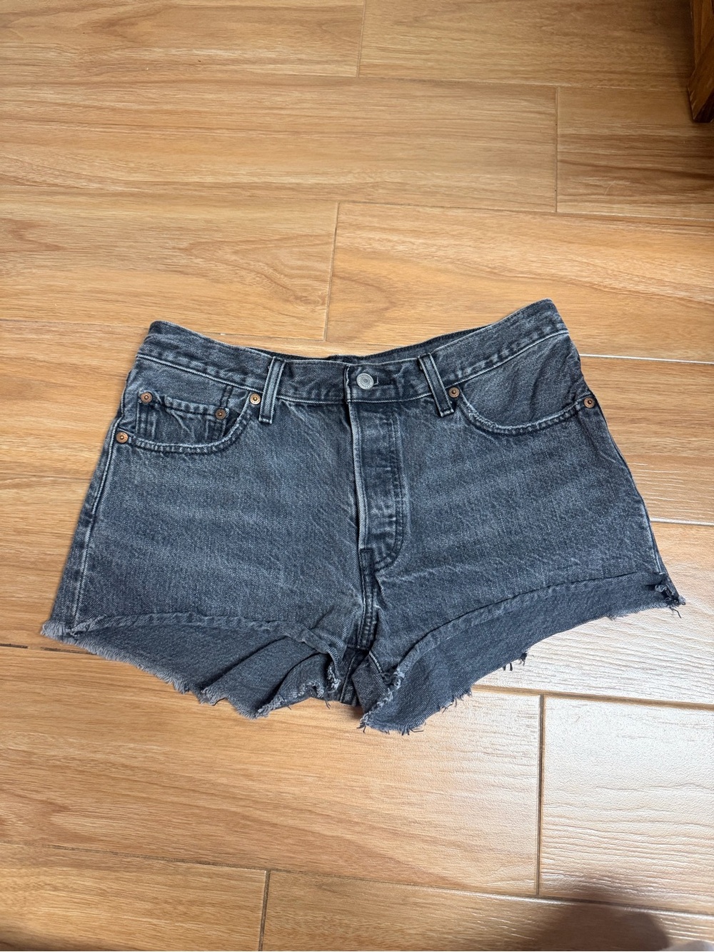 Levi's Black Washed High-Rise Denim Cutoff Shorts